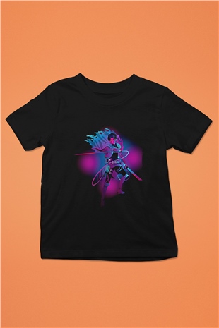 Attack On Titan Baskılı Unisex Siyah Çocuk Tişört - Tshirt