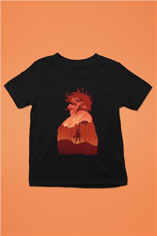 Attack On Titan Baskılı Unisex Siyah Çocuk Tişört - Tshirt