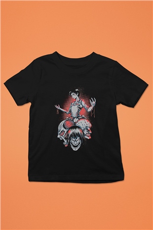 Attack On Titan Baskılı Unisex Siyah Çocuk Tişört - Tshirt