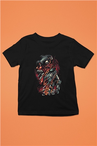 Attack On Titan Baskılı Unisex Siyah Çocuk Tişört - Tshirt