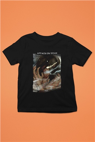 Attack On Titan Baskılı Unisex Siyah Çocuk Tişört - Tshirt