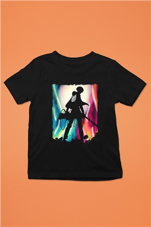 Attack On Titan Baskılı Unisex Siyah Çocuk Tişört - Tshirt