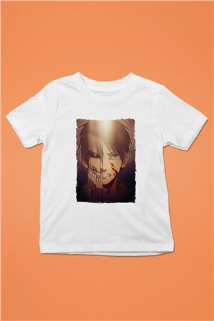 Attack On Titan Baskılı Unisex Siyah Çocuk Tişört - Tshirt