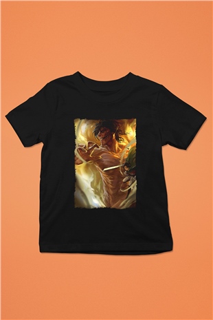 Attack On Titan Baskılı Unisex Siyah Çocuk Tişört - Tshirt