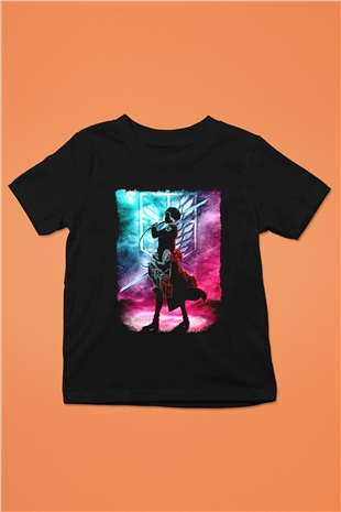 Attack On Titan Baskılı Unisex Siyah Çocuk Tişört - Tshirt