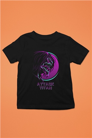 Attack On Titan Baskılı Unisex Siyah Çocuk Tişört - Tshirt