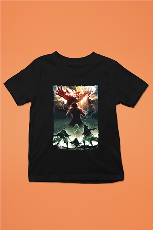 Attack On Titan Baskılı Unisex Siyah Çocuk Tişört - Tshirt
