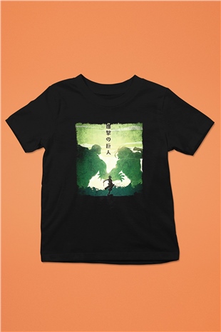 Attack On Titan Baskılı Unisex Siyah Çocuk Tişört - Tshirt