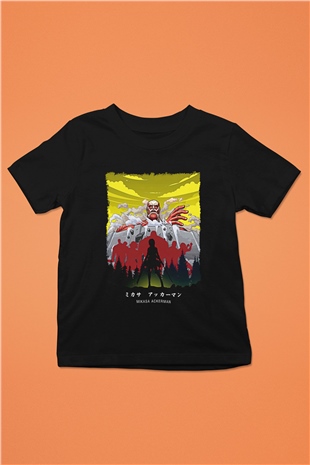 Attack On Titan Baskılı Unisex Siyah Çocuk Tişört - Tshirt