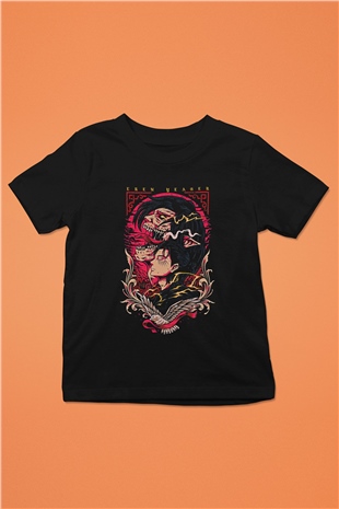 Attack On Titan Baskılı Unisex Siyah Çocuk Tişört - Tshirt