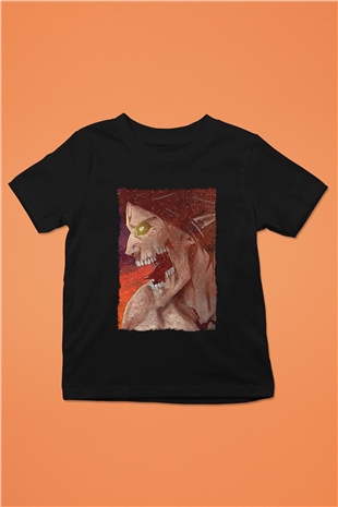 Attack On Titan Baskılı Unisex Siyah Çocuk Tişört - Tshirt