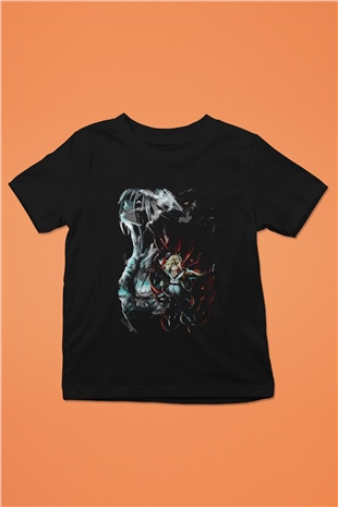 Attack On Titan Baskılı Unisex Siyah Çocuk Tişört - Tshirt