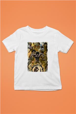 Attack On Titan Baskılı Unisex Siyah Çocuk Tişört - Tshirt