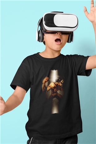 Attack On Titan Baskılı Unisex Siyah Çocuk Tişört - Tshirt