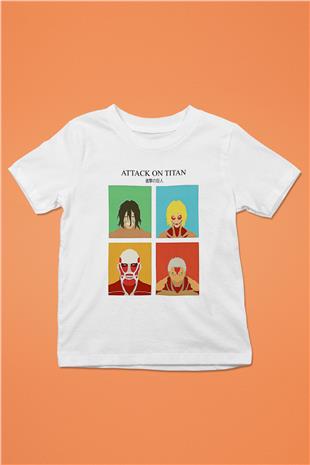 Attack On Titan Baskılı Unisex Siyah Çocuk Tişört - Tshirt