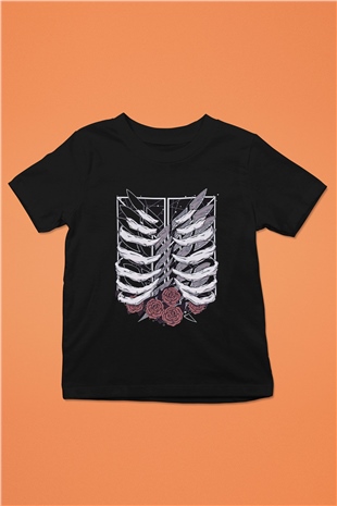 Attack On Titan Baskılı Unisex Siyah Çocuk Tişört - Tshirt
