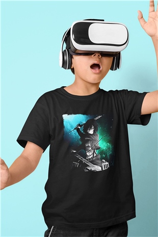Attack On Titan Baskılı Unisex Siyah Çocuk Tişört - Tshirt