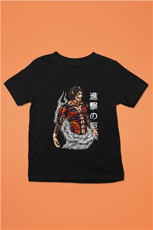Attack On Titan Baskılı Unisex Siyah Çocuk Tişört - Tshirt