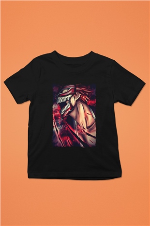Attack On Titan Baskılı Unisex Siyah Çocuk Tişört - Tshirt