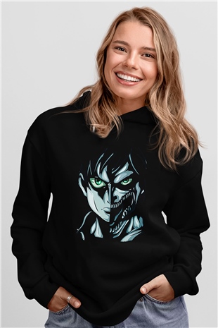 Attack On Titan Baskılı Unisex Siyah Hoodie
