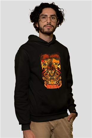Attack On Titan Baskılı Unisex Siyah Hoodie