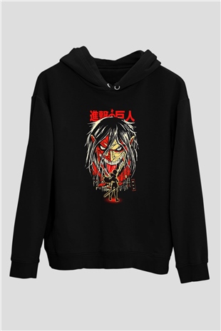 Attack On Titan Baskılı Unisex Siyah Hoodie