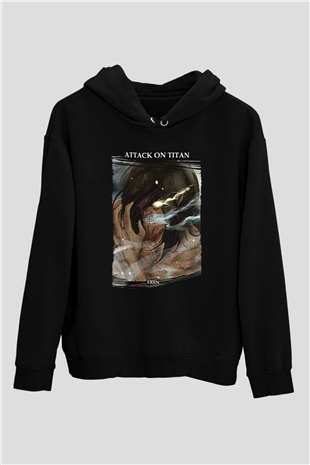 Attack On Titan Baskılı Unisex Siyah Hoodie