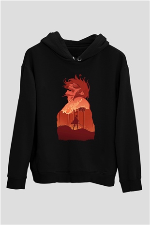 Attack On Titan Baskılı Unisex Siyah Hoodie
