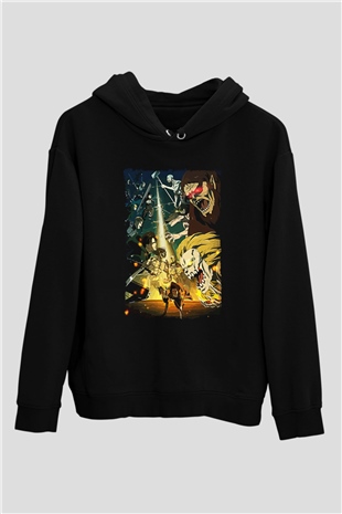 Attack On Titan Baskılı Unisex Siyah Hoodie