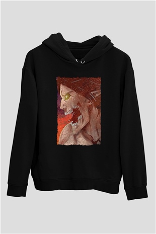 Attack On Titan Baskılı Unisex Siyah Hoodie