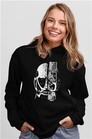 Attack On Titan Baskılı Unisex Siyah Hoodie