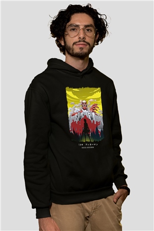 Attack On Titan Baskılı Unisex Siyah Hoodie