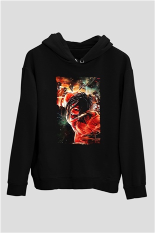 Attack On Titan Baskılı Unisex Siyah Hoodie