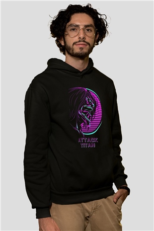 Attack On Titan Baskılı Unisex Siyah Hoodie
