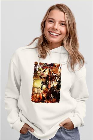 Attack On Titan Baskılı Unisex Siyah Hoodie