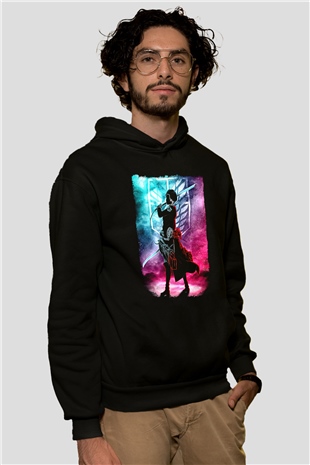 Attack On Titan Baskılı Unisex Siyah Hoodie
