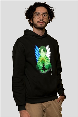 Attack On Titan Baskılı Unisex Siyah Hoodie