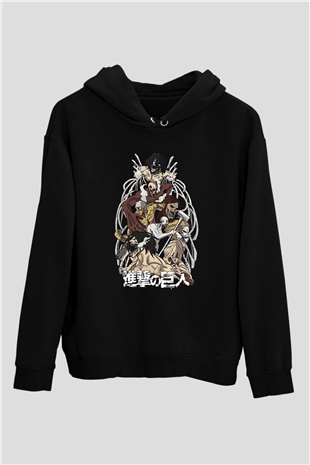 Attack On Titan Baskılı Unisex Siyah Hoodie