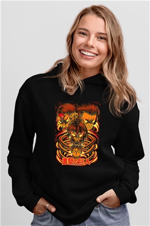 Attack On Titan Baskılı Unisex Siyah Hoodie