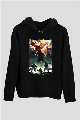 Attack On Titan Baskılı Unisex Siyah Hoodie