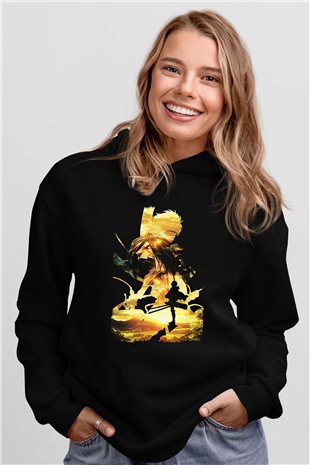 Attack On Titan Baskılı Unisex Siyah Hoodie
