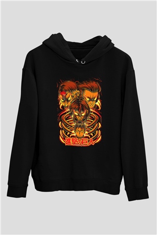 Attack On Titan Baskılı Unisex Siyah Hoodie