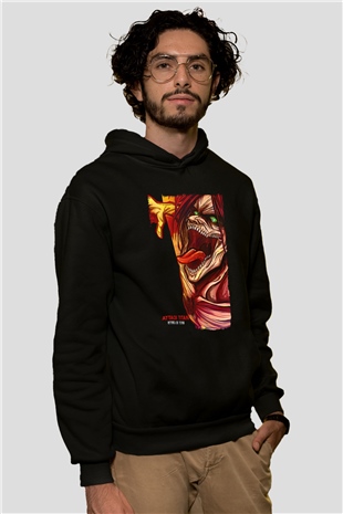Attack On Titan Baskılı Unisex Siyah Hoodie