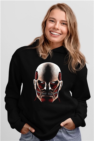 Attack On Titan Baskılı Unisex Siyah Hoodie