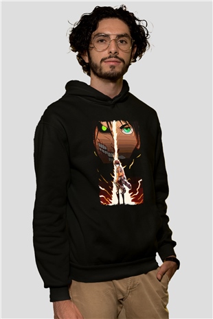 Attack On Titan Baskılı Unisex Siyah Hoodie