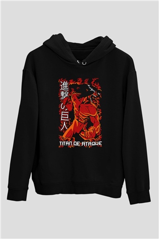 Attack On Titan Baskılı Unisex Siyah Hoodie