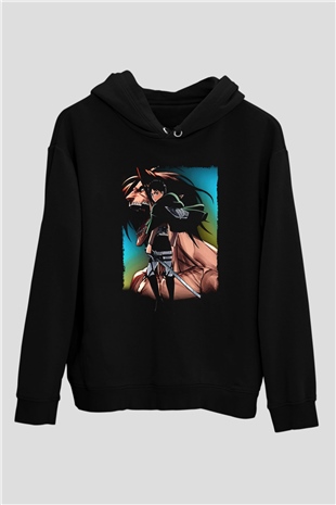 Attack On Titan Baskılı Unisex Siyah Hoodie