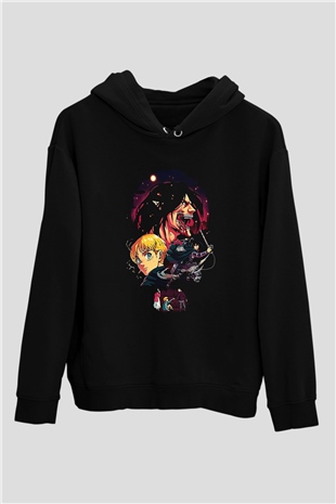 Attack On Titan Baskılı Unisex Siyah Hoodie