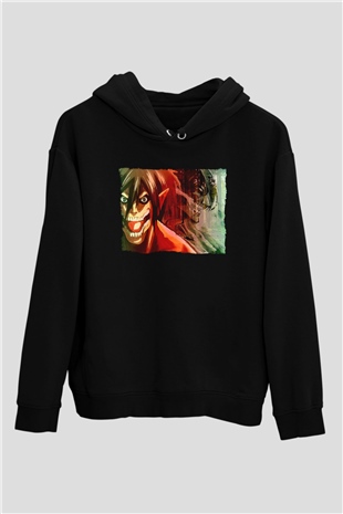 Attack On Titan Baskılı Unisex Siyah Hoodie
