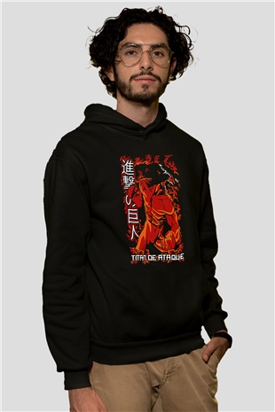 Attack On Titan Baskılı Unisex Siyah Hoodie